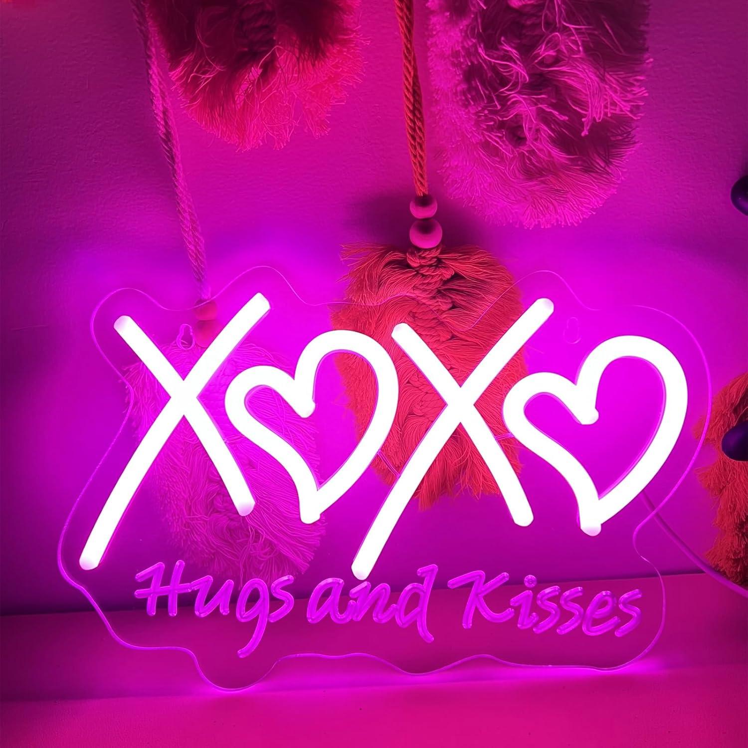 Neon Sign Party - XOXO Neon-Schild „Hugs and Kisses“, USB-betriebene