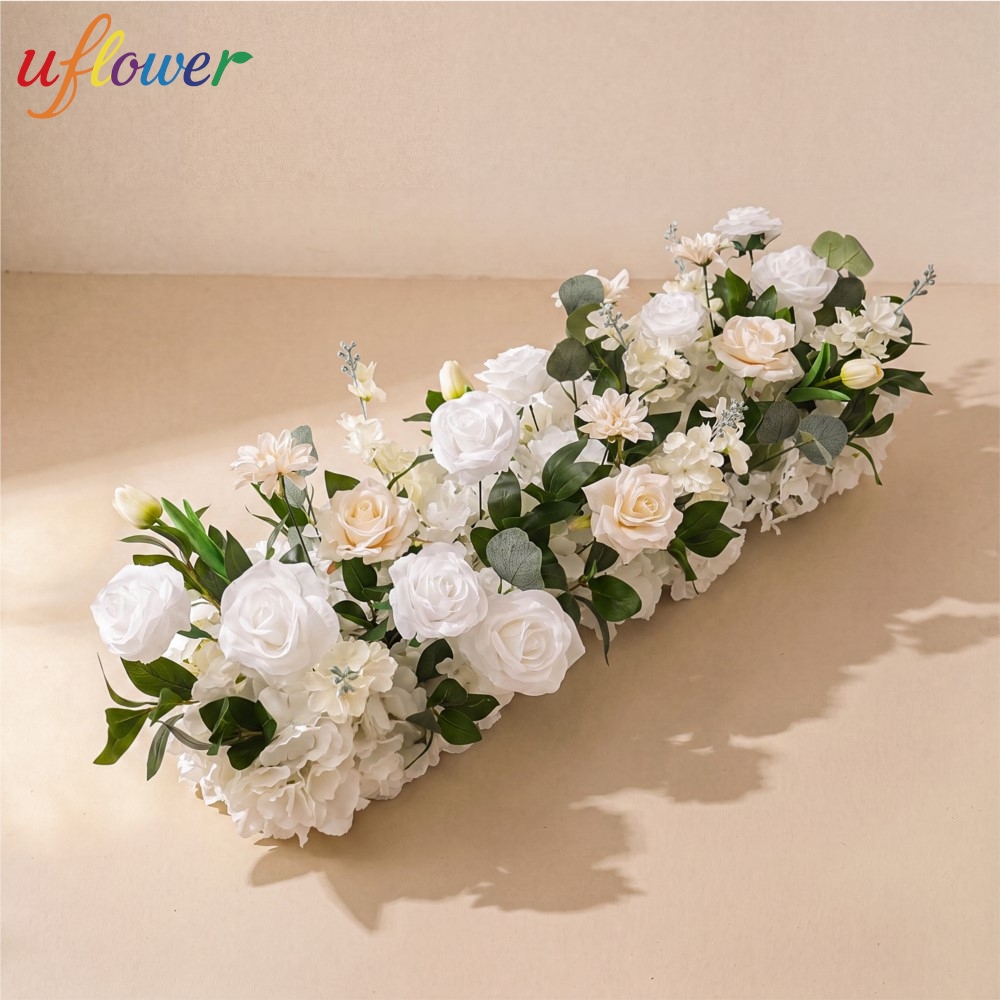 Flower Wall Panel - Uflower Rosen-Grün-Blumenreihe, langer Blumenläufer, künstlicher Blumenhintergrund,