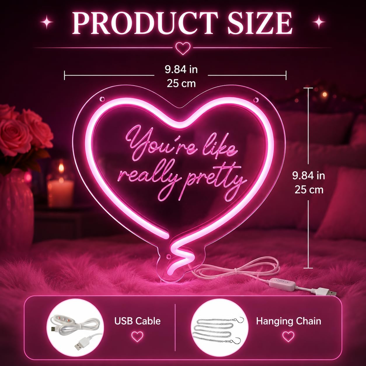 Rosa Herz Neon-Schild Du Bist  – Neon Sign Party Bewertung und Preis
